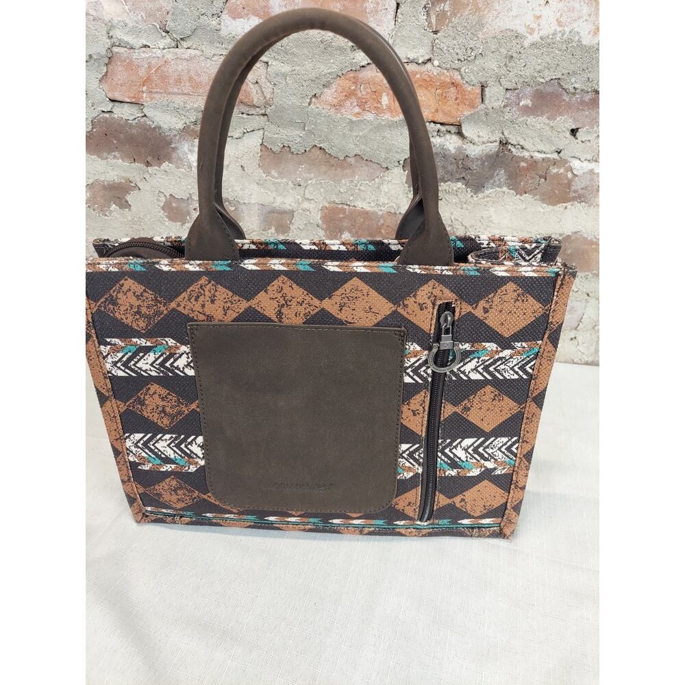 MontanaWest Womens Western Aztec Handbag Tote Shoulder Bag Brown Teal Zipper - Picture 2 of 5